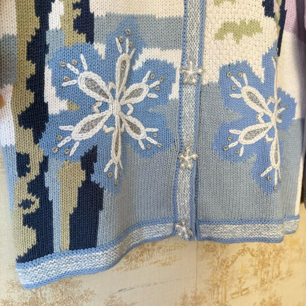 Vintage Storybook Knits purple snowflake Christmas art to wear cardigan sweater - Picture 8 of 8